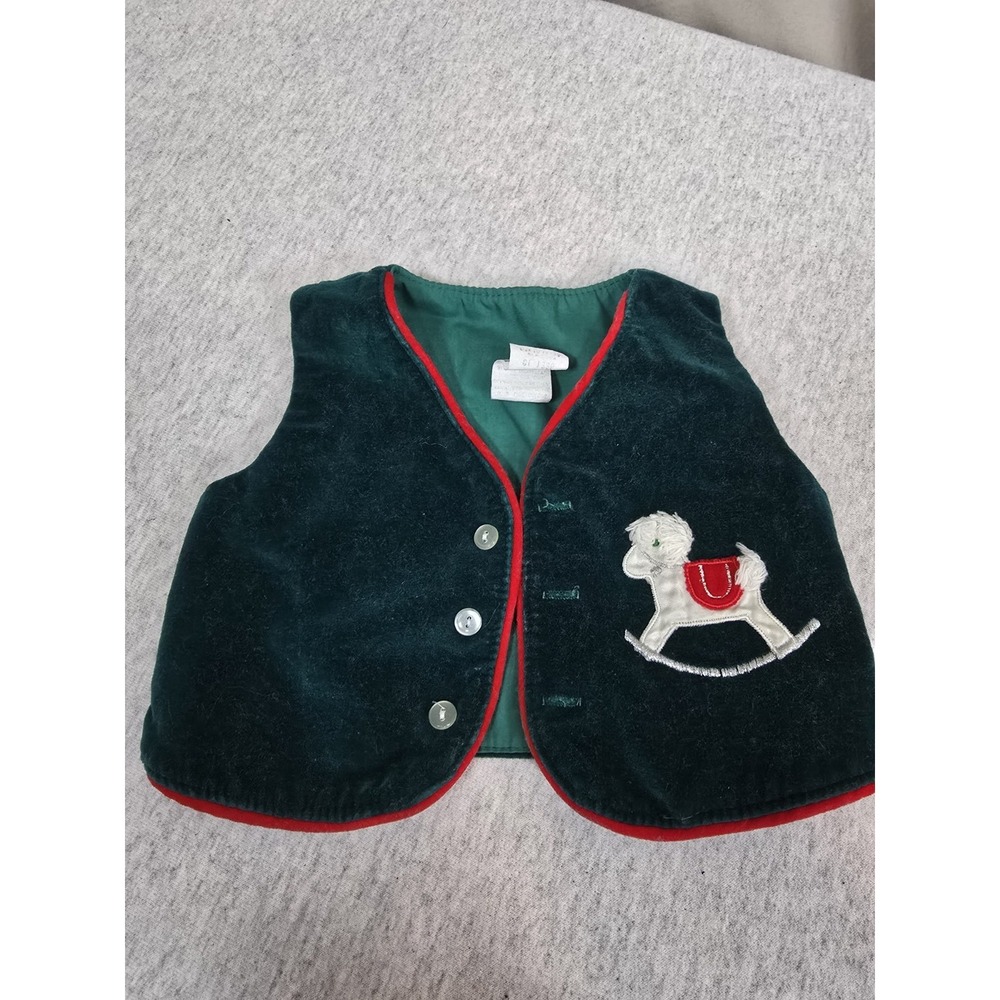 vintage Peter Piper toddler vest features a dark green velvet finish with a...